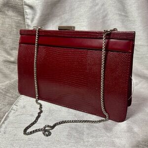 Preston & York Cherry Red Leather Snakeskin Embossed Chain Shoulder Bag